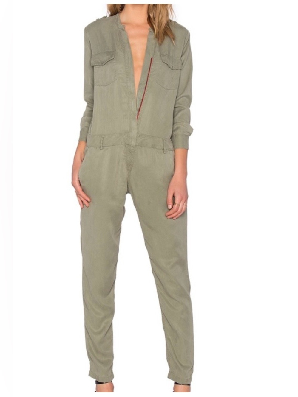 Etienne Marcel Jumpsuit Women Medium Green Urban Utility Aviator Flight Suit